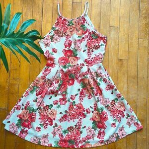 Haute Monde White and Pink Floral Quilted Skater Mini Dress Women’s Medium